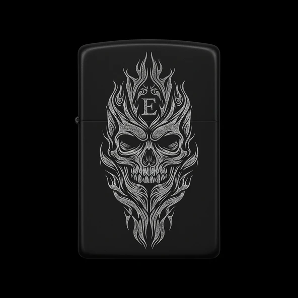 Benzinli Çakmak Kuru Kafa Figürlü E Harfli Tasarım - V95 ürün görseli 1