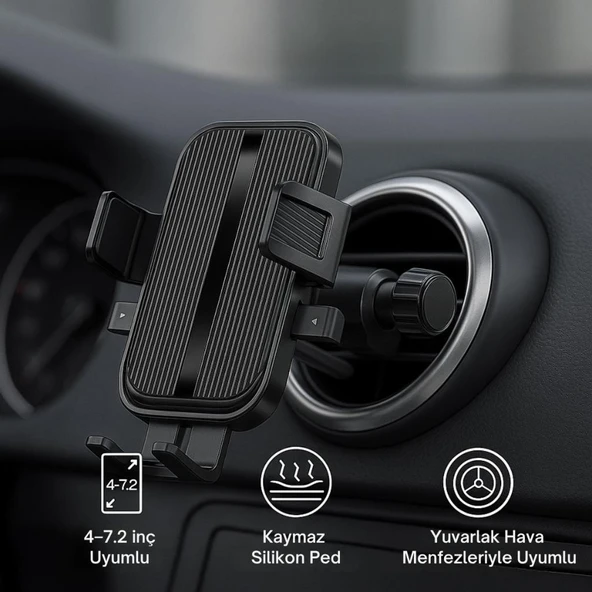 Coofbe Yuvarlak Havalandırma Uyumlu Araç İçi Telefon Tutucu, Sarsılmaz, Titremez, Mercedes, Audi Uym - Resim 5