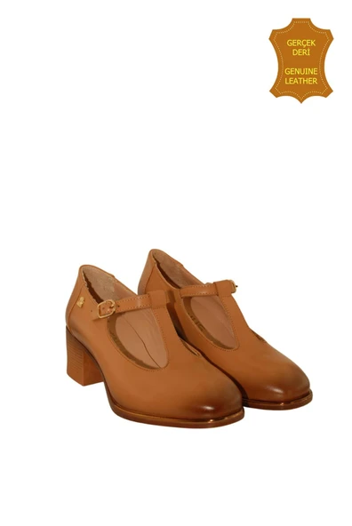 Venüs 2512705Y Vintage Topuklu Mary Jane Model Kadın Deri Ayakkabı TABA M - Resim 2