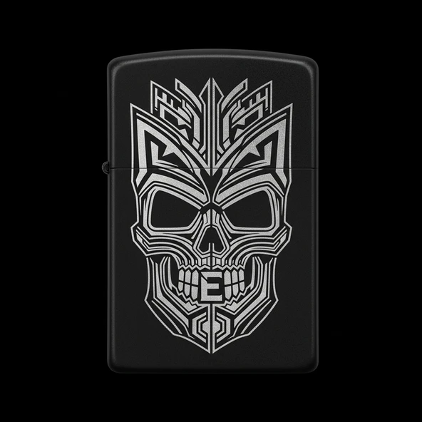 Benzinli Çakmak Kuru Kafa Figürlü E Harfli Tasarım - V37 ürün görseli 1