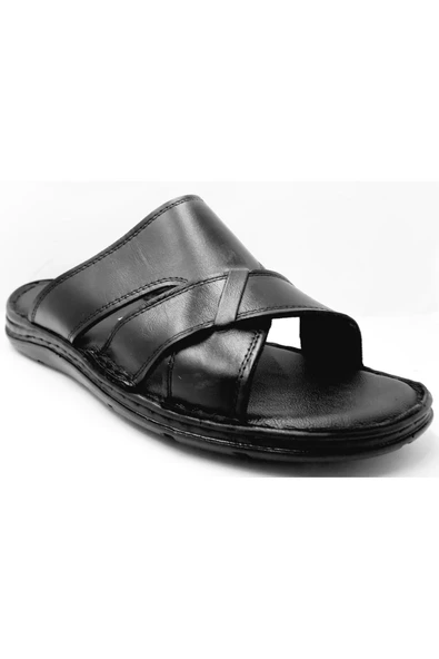 253 Siyah Erkek Jelli Kapalı Hakiki Deri Terlik - Resim 6