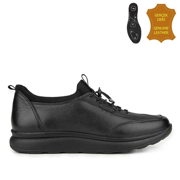 Muya Pukavy 6 Nokta Anatomik %100 Deri Kadın Ayakkabı Siyah - Resim 2