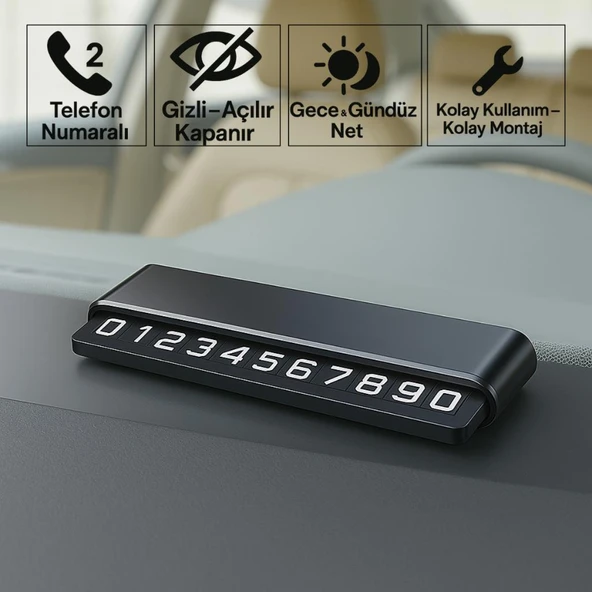 Coofbe Premıum Çift Telefon Numaralı Gizlenebilir Araç Park Telefon Numaratörü Geçici Park Numaratör Plakalık Araç Geçici Park için Telefon Numaratörü - Resim 7