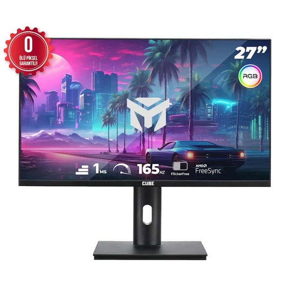 27 CUBE PA-27V165F VA 1MS 165HZ 2XHDMI 2XDP 2K QHD 2560X1440 FREESYNC YUKSEKLIK AYARI VESA PIVOT RGB SIYAH SIFIR OLU PIX ürün görseli