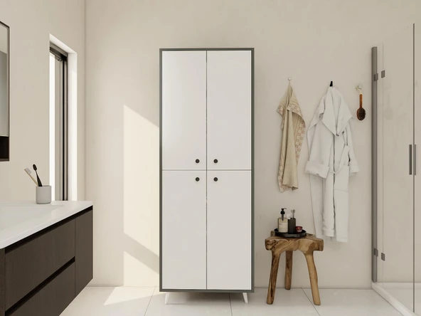 Vadi Çok Amaçlı Banyo/Kiler Dolabı Koyugri-Beyaz Renk ürün görseli