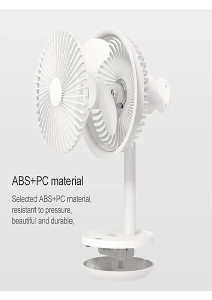 Vantilatör USB Şarj Masaüstü Şarjlı Otomatik Döner Başlıklı Vantilatör Elektrik Fan Beyaz - Resim 2