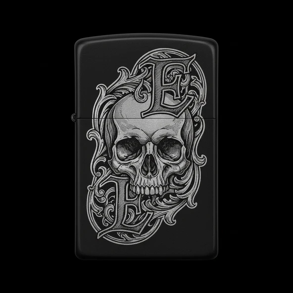 Benzinli Çakmak Kuru Kafa Figürlü E Harfli Tasarım - V69 ürün görseli