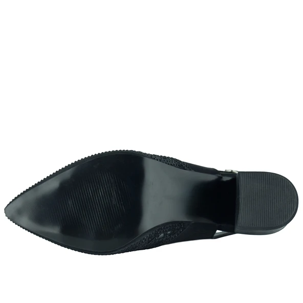 Erkan Saçmacı Estelle Siyah Saten Taşlı Fileli Sivri Burun Kalın Topuklu Arkası Açık Abiye Ayakkabı - Resim 6