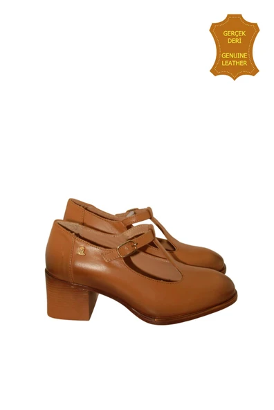 Venüs 2512705Y Vintage Topuklu Mary Jane Model Kadın Deri Ayakkabı TABA M - Resim 8