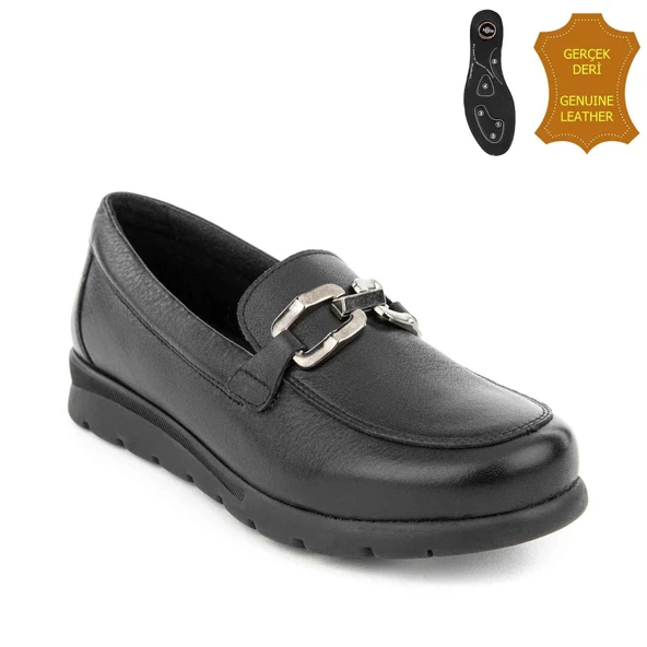 Muya Geluk 6 Nokta Anatomik %100 Deri Kadın Ayakkabı Siyah ürün görseli