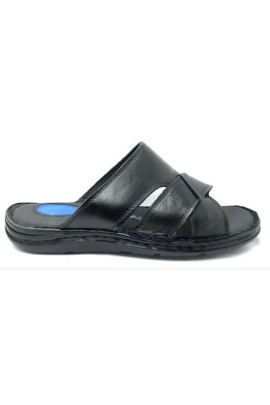 253 Siyah Erkek Jelli Kapalı Hakiki Deri Terlik ürün görseli 1