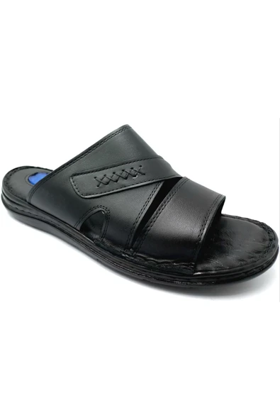 251 Siyah Erkek Jelli Kapalı Hakiki Deri Terlik - Resim 3