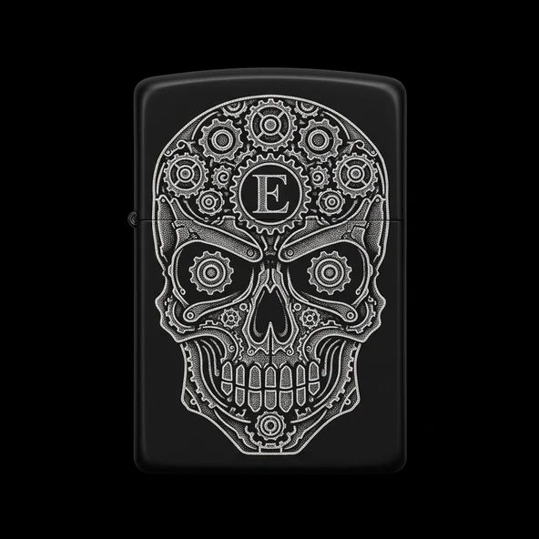 Benzinli Çakmak Kuru Kafa Figürlü E Harfli Tasarım - V18 ürün görseli 1