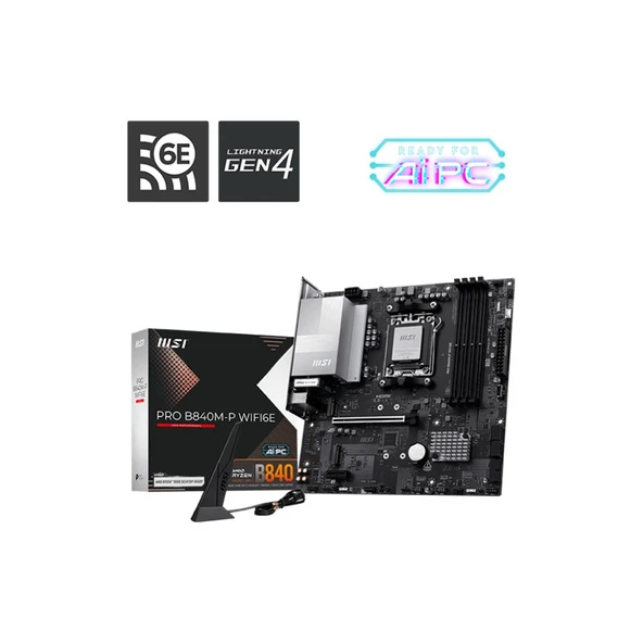 MSI PRO B840M-P WIFI6E DDR5 8000MT/S 1XHDMI 2XM.2 USB-C AM5 MATX (AMD AM5 9000/8000/7000 SERİLERİ İLE UYUMLU) ürün görseli