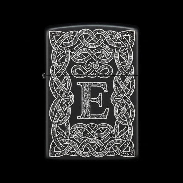 Benzinli Çakmak Kuru Kafa Figürlü E Harfli Tasarım - V4 ürün görseli