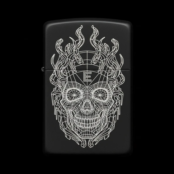 Benzinli Çakmak Kuru Kafa Figürlü E Harfli Tasarım - V89 ürün görseli