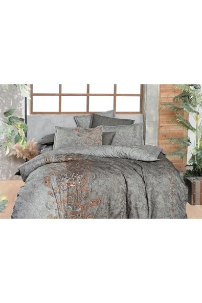 Burgonya Fancy Poplin Nevresim Takımı çift Kişilik Oranj - Resim 2