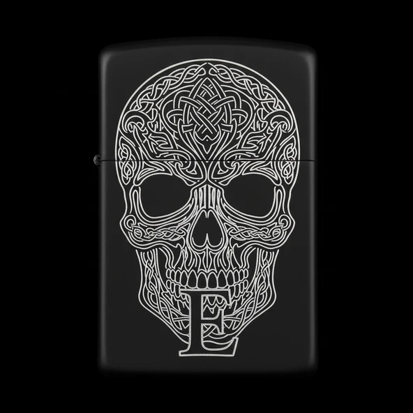 Benzinli Çakmak Kuru Kafa Figürlü E Harfli Tasarım - V63 ürün görseli 1