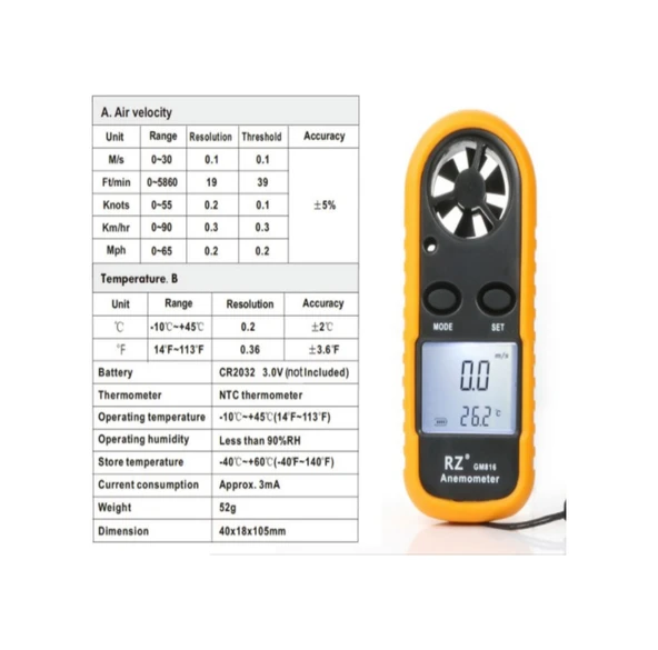 MASTECH RÜZGAR VE SICAKLIK ÖLÇME AM802 - Resim 4
