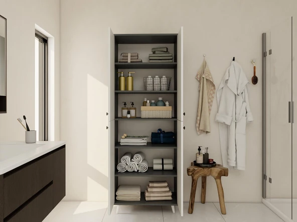 Vadi Çok Amaçlı Banyo/Kiler Dolabı Koyugri-Beyaz Renk - Resim 3