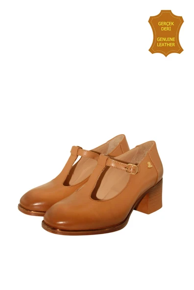 Venüs 2512705Y Vintage Topuklu Mary Jane Model Kadın Deri Ayakkabı TABA M - Resim 4