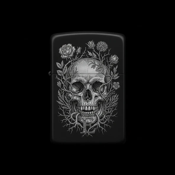 Benzinli Çakmak Kuru Kafa Figürlü E Harfli Tasarım - V43 ürün görseli