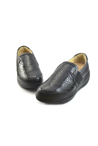 Dr.Comfort 5013 Ortopedik&Therapeutic Rocker Bottom Kadın Deri Ayk. Siyah Deri-Siyah Crocco - Resim 5