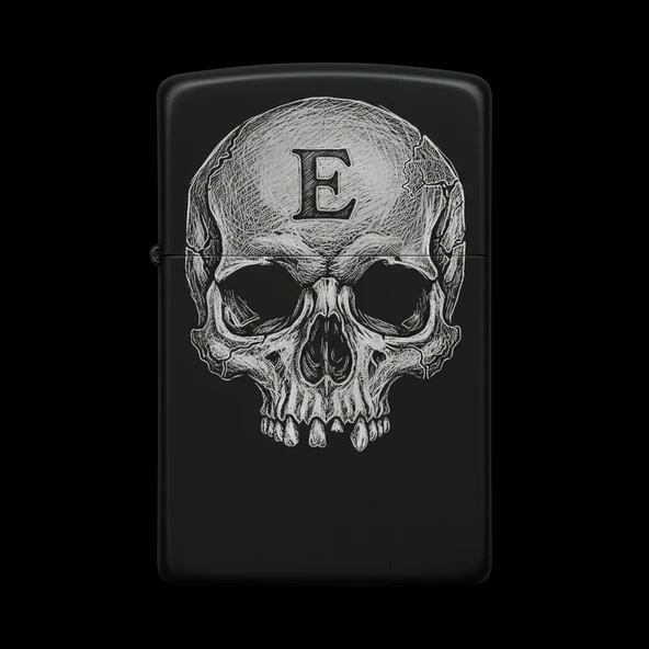 Benzinli Çakmak Kuru Kafa Figürlü E Harfli Tasarım - V11 ürün görseli 1