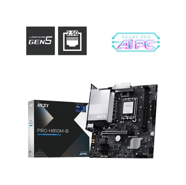 MSI Pro H810m-b Intel H810 Soket 1851 Ddr5 6400+ Oc Mhz Matx Aaaa43msı0064 ürün görseli 1