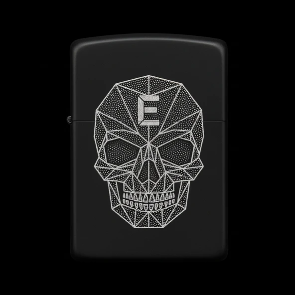 Benzinli Çakmak Kuru Kafa Figürlü E Harfli Tasarım - V46 ürün görseli