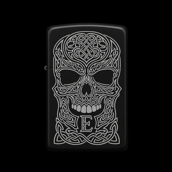 Benzinli Çakmak Kuru Kafa Figürlü E Harfli Tasarım - V2 ürün görseli