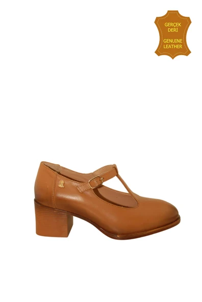 Venüs 2512705Y Vintage Topuklu Mary Jane Model Kadın Deri Ayakkabı TABA M - Resim 3