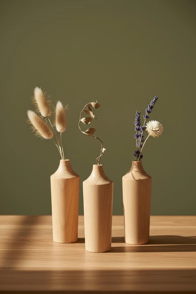 Ahşap Dekoratif Vazo 3'lü Lignum - Resim 3