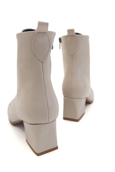 Katerina Bej (5cm) Kalın Topuklu (5cm) Sivri Burun Bağcıklı Günlük Kadın Bot - Resim 5