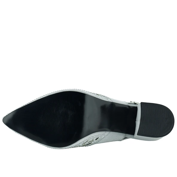 Erkan Saçmacı Estelle Gümüş Saten Taşlı Fileli Sivri Burun Kalın Topuklu Arkası Açık Abiye Ayakkabı - Resim 6