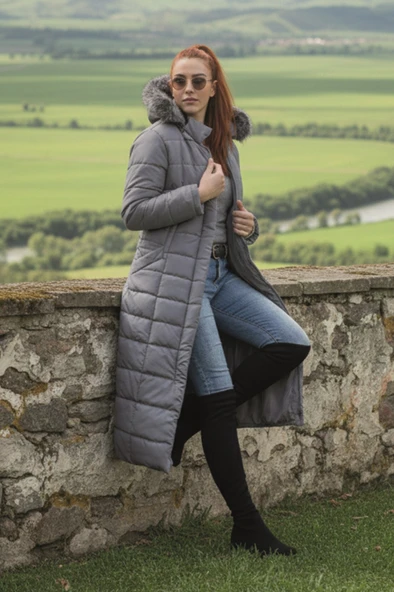 Günlük Kışlık Tam Boy Şişme Kadın Tesettür Mont - Resim 3