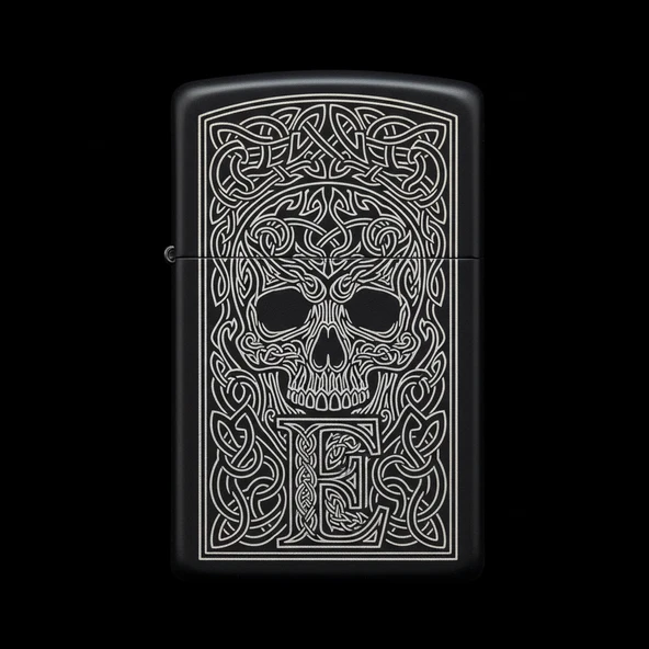 Benzinli Çakmak Kuru Kafa Figürlü E Harfli Tasarım - V96 ürün görseli 1