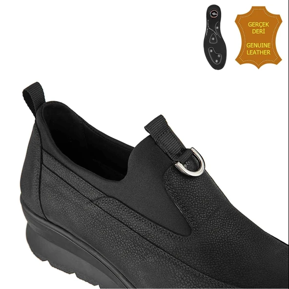 Muya Zapata 6 Nokta Anatomik %100 Deri Kadın Ayakkabı Siyah - Resim 3