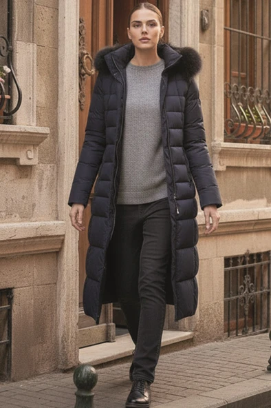 Günlük Kışlık Tam Boy Şişme Kadın Mont ürün görseli