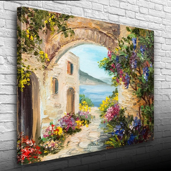 Taş Kemerin Ardında Deniz Manzarası Yağlıboya Kanvas Tablo 50 x 70 ürün görseli 1