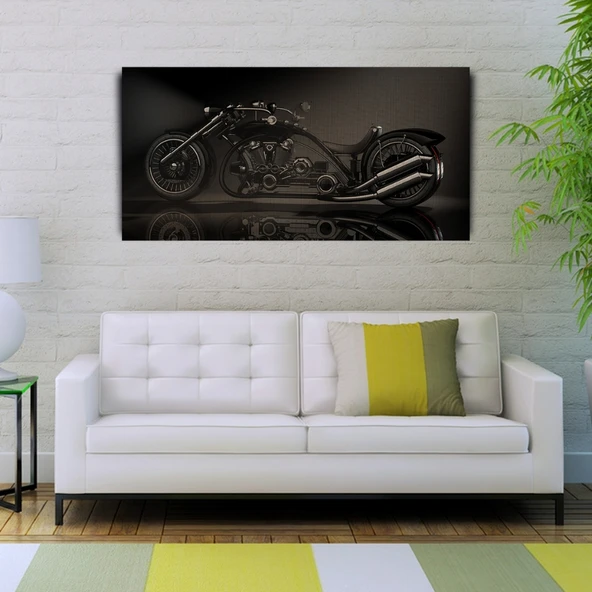 Futuristik Siyah Chopper Motosiklet Kanvas Tablo 60 x 120 - Resim 2