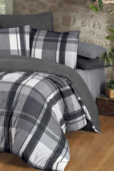 Markis Gri Çift Kişilik %100 Pamuk Flanel (Pazen) Nevresim Takımı - Resim 2