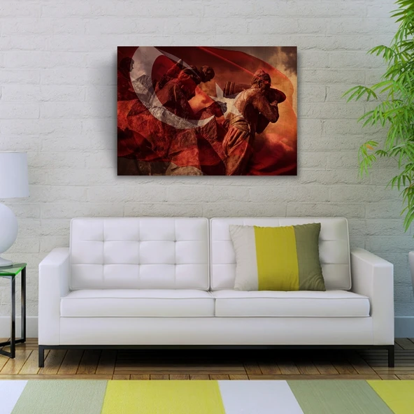 Kurtuluş Savaşı Temalı Şanlı Türk Bayrağı KANVAS Tablo 50 x 70 - Resim 2