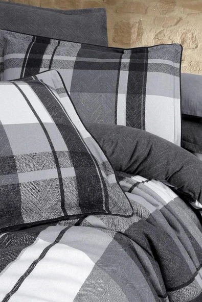 Markis Gri Çift Kişilik %100 Pamuk Flanel (Pazen) Nevresim Takımı - Resim 5
