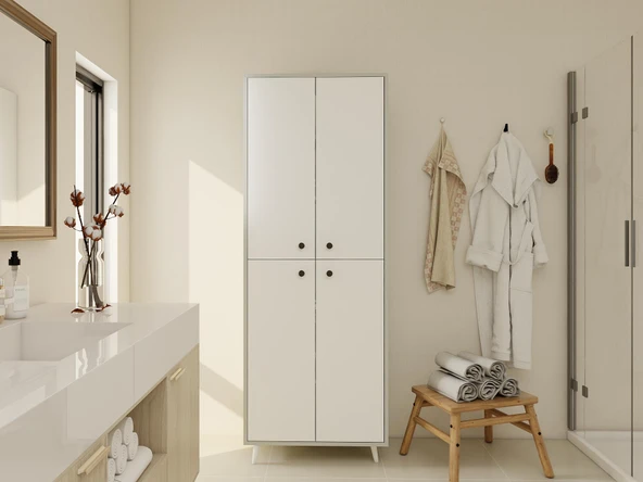 Vadi Çok Amaçlı Banyo/Kiler Dolabı Külgri-Beyaz ürün görseli