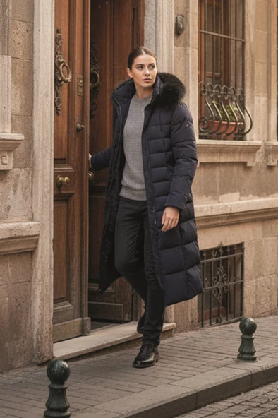 Günlük Kışlık Tam Boy Şişme Kadın Mont - Resim 3