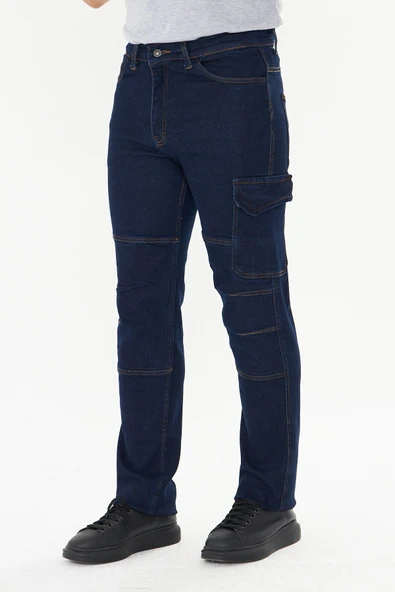 Orange Safety İş Pantolonu Kot Mavi Reflektörlü Kargo Cepli - Resim 3