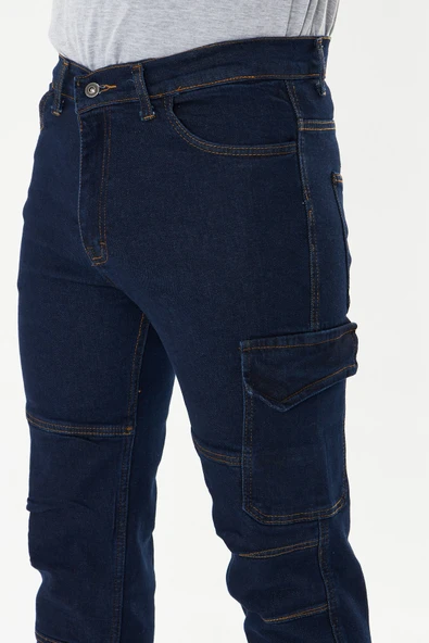 Orange Safety İş Pantolonu Kot Mavi Reflektörlü Kargo Cepli - Resim 6