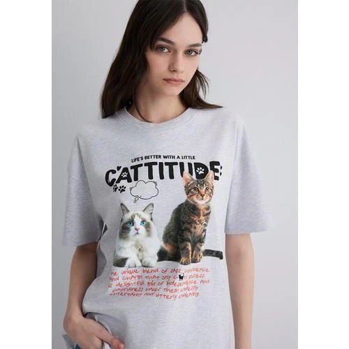 KEDİ BASKILI MODELLİ TİŞÖRT - Resim 2