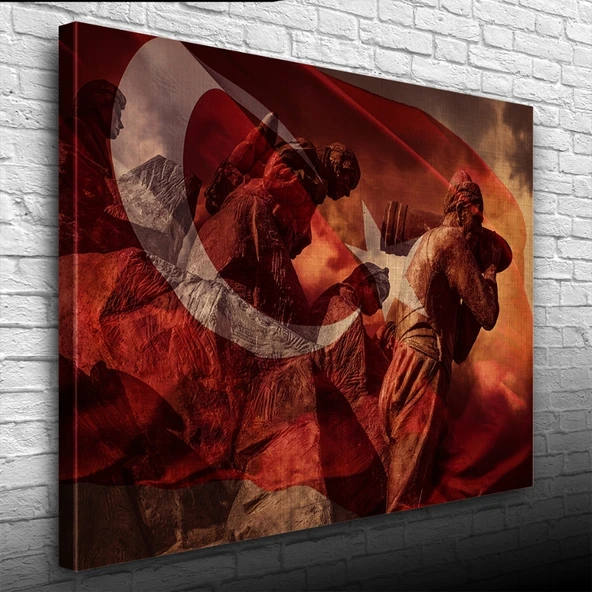 Kurtuluş Savaşı Temalı Şanlı Türk Bayrağı KANVAS Tablo 50 x 70 - Resim 3